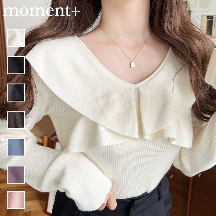 フリルニットプルオーバー 12G | moment+ | 詳細画像1 