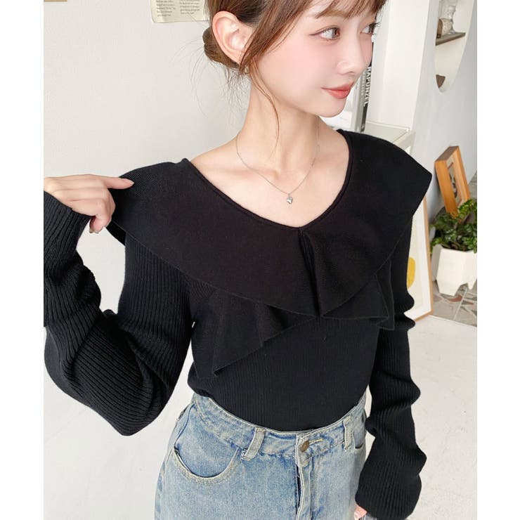 【はづき】【美品】①フリルスリーブニットプルオーバー ＆②ボウタイブラウス 楽天市場】 プルオーバー セーター ブラウス 伸縮性 レイヤード