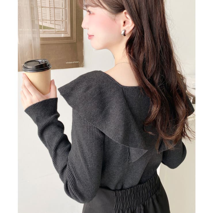 フリルニットプルオーバー 12G [品番：ERMW0003910]｜moment+