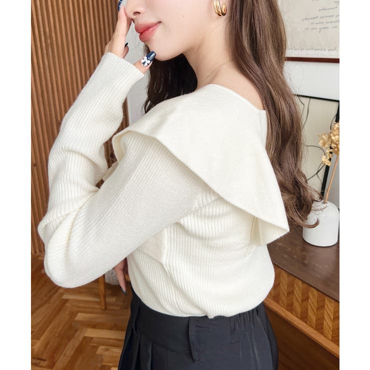 フリルニットプルオーバー 12G | moment+ | 詳細画像2 