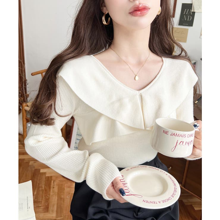 フリルニットプルオーバー 12G | moment+ | 詳細画像3 