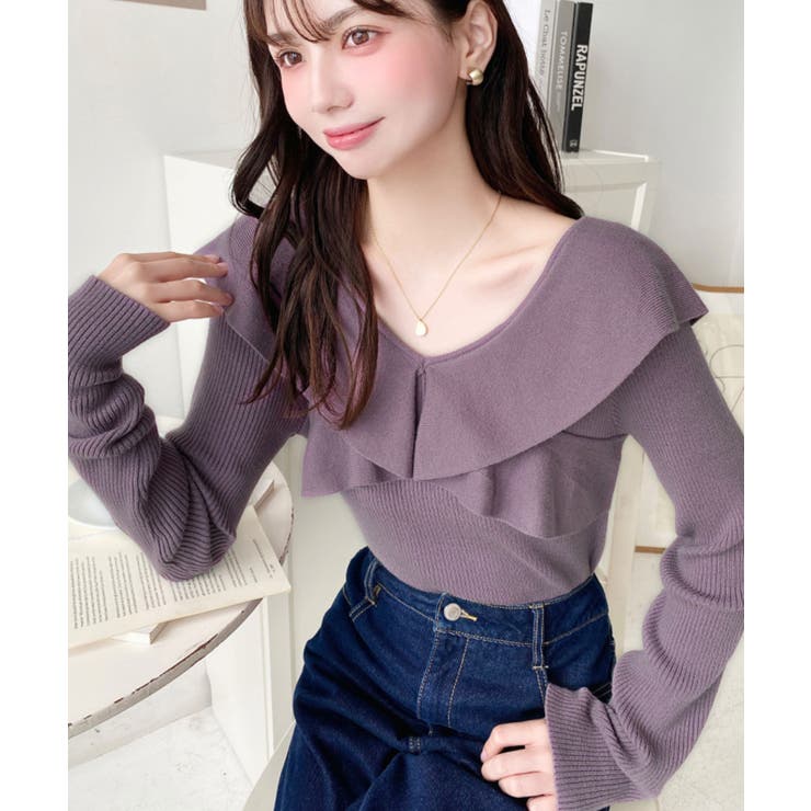 フリルニットプルオーバー 12G | moment+ | 詳細画像33 