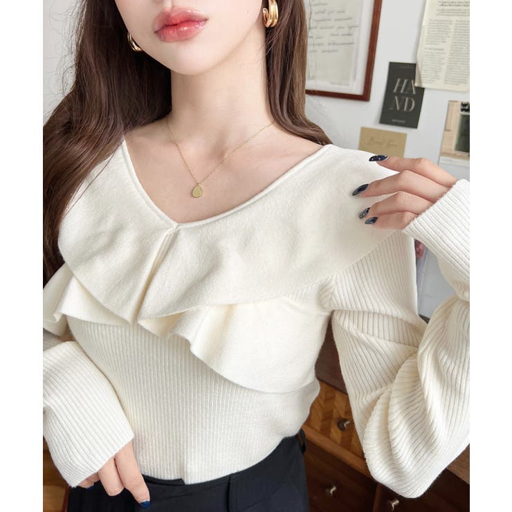 フリルニットプルオーバー 12G | moment+ | 詳細画像4 