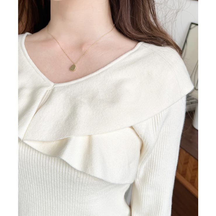 フリルニットプルオーバー 12G | moment+ | 詳細画像6 