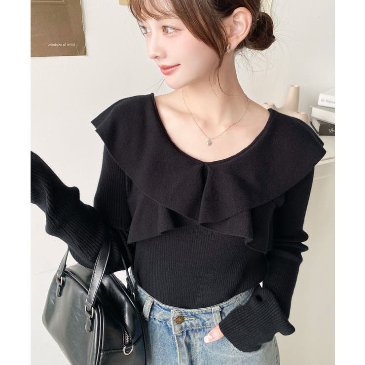 【はづき】【美品】①フリルスリーブニットプルオーバー ＆②ボウタイブラウス アシンメトリー フリル ニット プルオーバー リブ 2025春夏新作