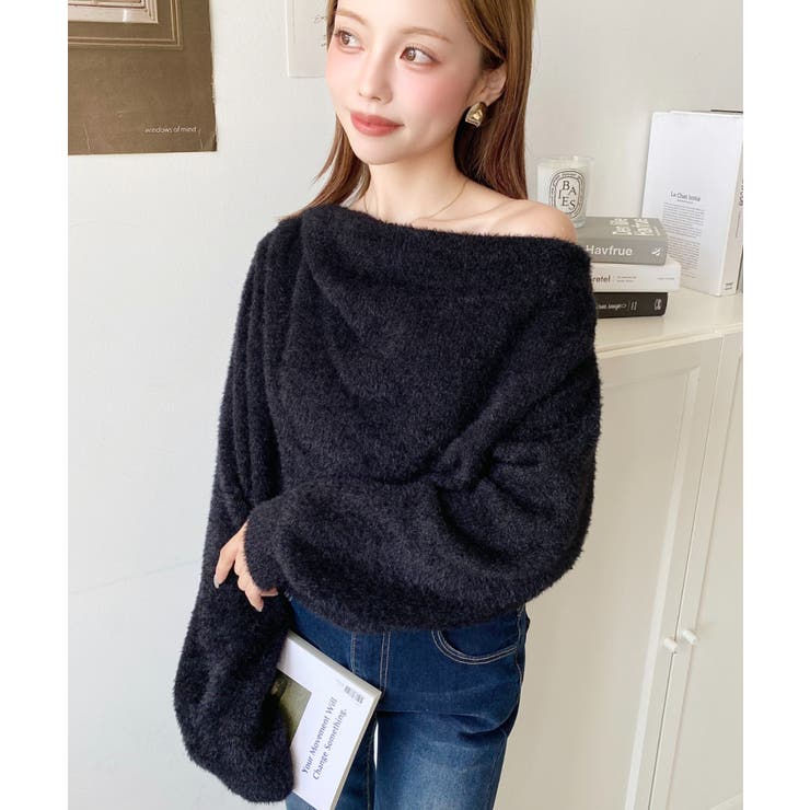 ワンショルドレープフェザーニットプルオーバー(ドレープニット） | moment+ | 詳細画像17 