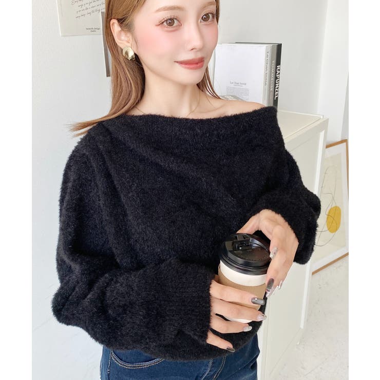 ワンショルドレープフェザーニットプルオーバー(ドレープニット） | moment+ | 詳細画像18 