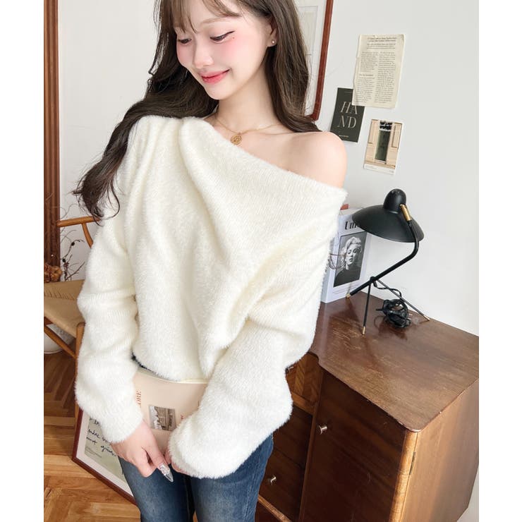 ワンショルドレープフェザーニットプルオーバー(ドレープニット） | moment+ | 詳細画像2 