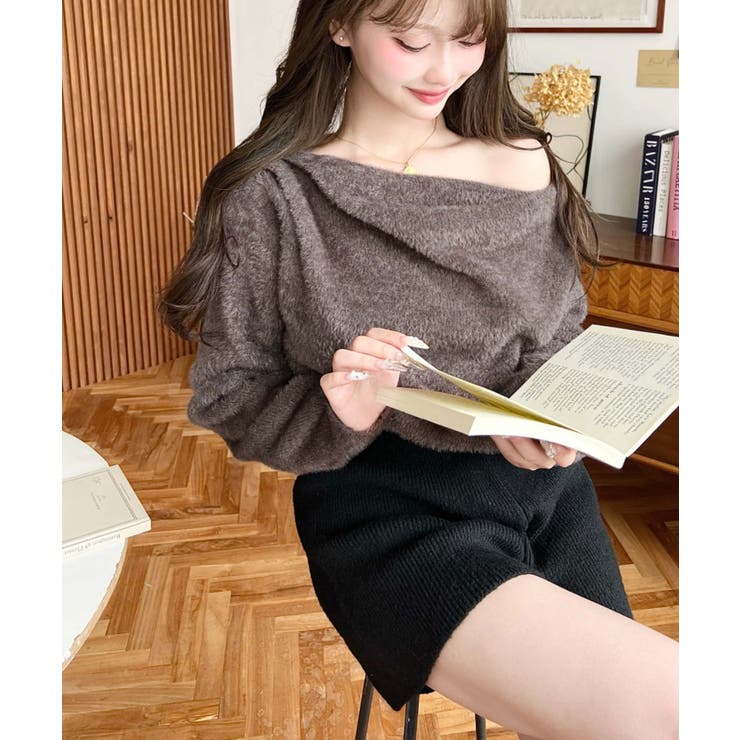 ワンショルドレープフェザーニットプルオーバー(ドレープニット） | moment+ | 詳細画像23 