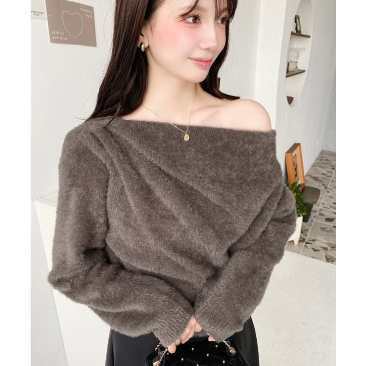 ワンショルドレープフェザーニットプルオーバー(ドレープニット） | moment+ | 詳細画像26 