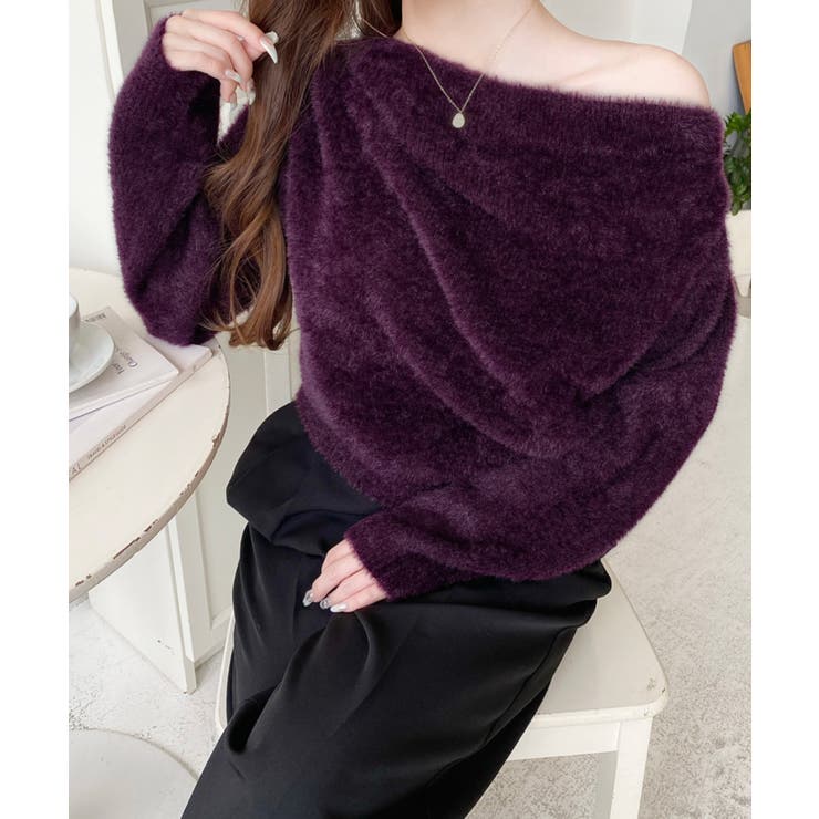 ワンショルドレープフェザーニットプルオーバー(ドレープニット） | moment+ | 詳細画像32 