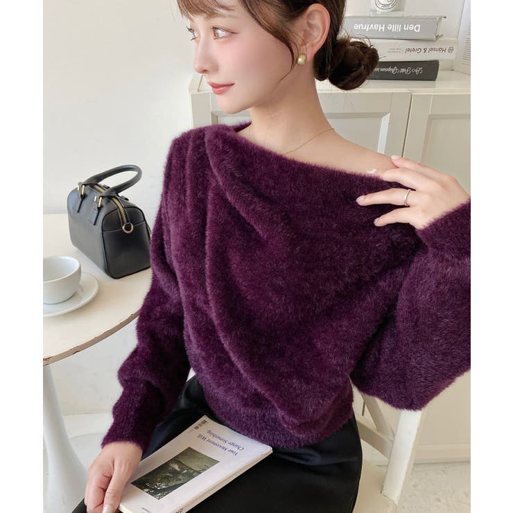 ワンショルドレープフェザーニットプルオーバー(ドレープニット） | moment+ | 詳細画像36 