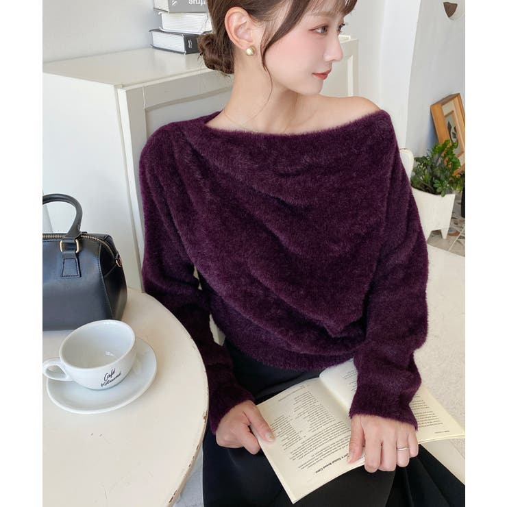 ワンショルドレープフェザーニットプルオーバー(ドレープニット） | moment+ | 詳細画像38 