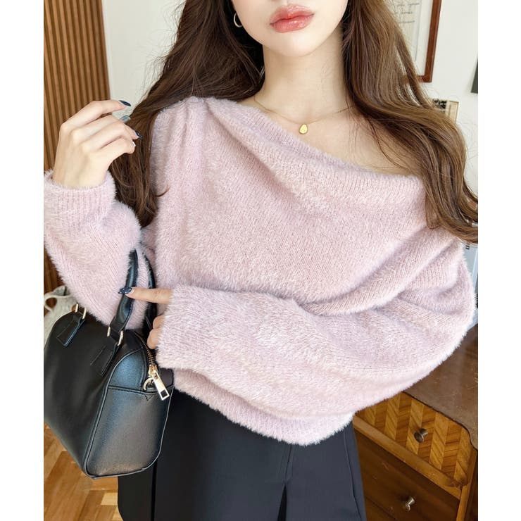 ワンショルドレープフェザーニットプルオーバー(ドレープニット） | moment+ | 詳細画像47 