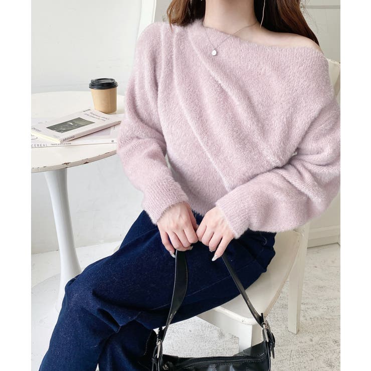 ワンショルドレープフェザーニットプルオーバー(ドレープニット） | moment+ | 詳細画像50 