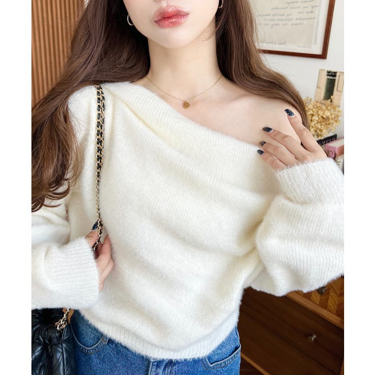 ワンショルドレープフェザーニットプルオーバー(ドレープニット） | moment+ | 詳細画像6 