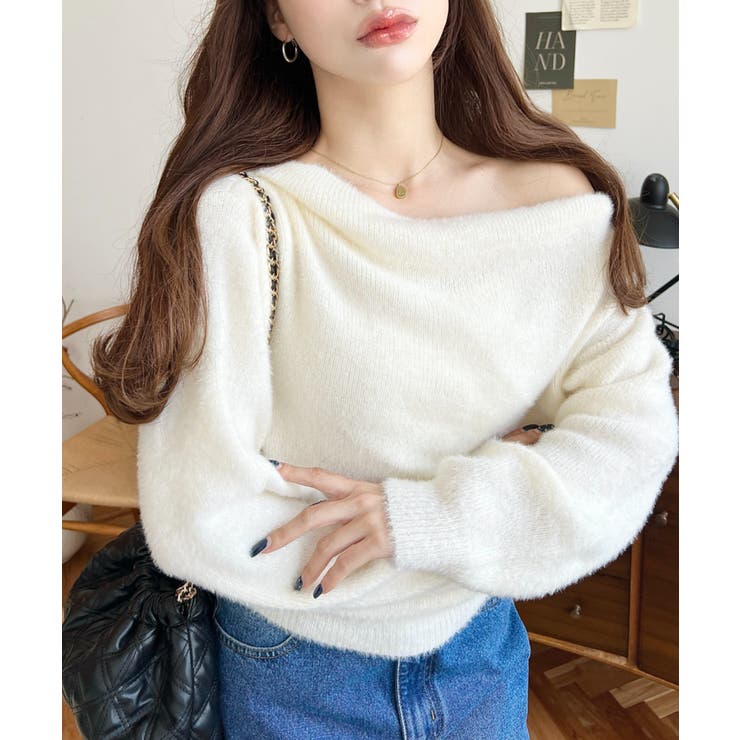 ワンショルドレープフェザーニットプルオーバー(ドレープニット） | moment+ | 詳細画像7 