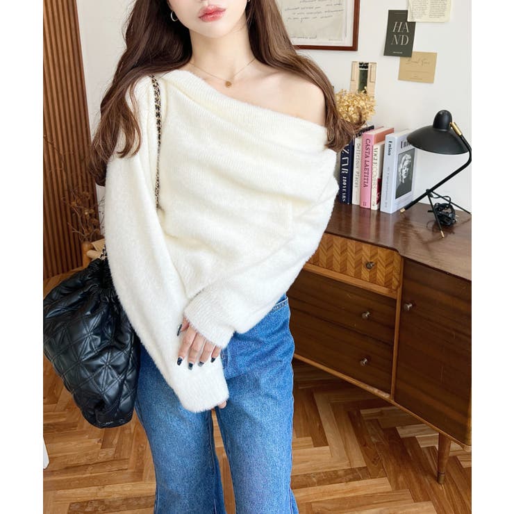 ワンショルドレープフェザーニットプルオーバー(ドレープニット） | moment+ | 詳細画像9 