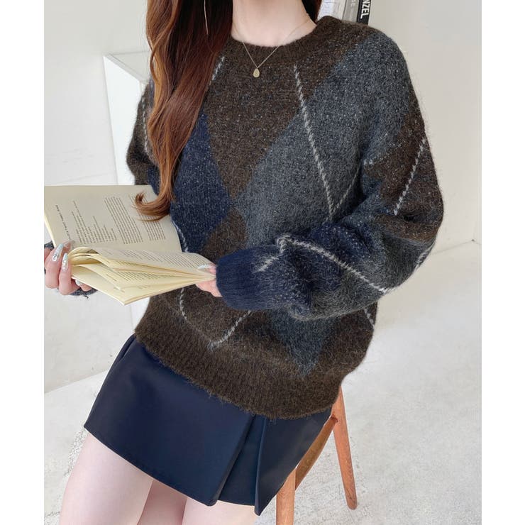 BIGアーガイルニットプルオーバー[品番：ERMW0004053]｜moment+