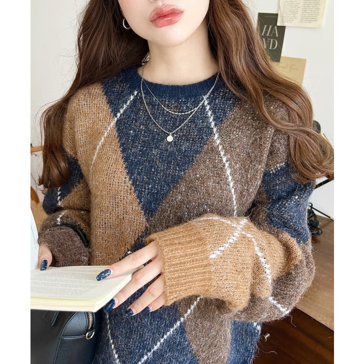 BIGアーガイルニットプルオーバー[品番：ERMW0004053]｜moment+