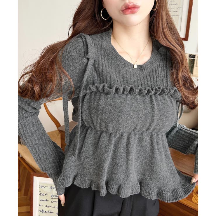 シャーリングギャザーリボンキャミ＋ニットプルオーバーセット | moment+ | 詳細画像11 