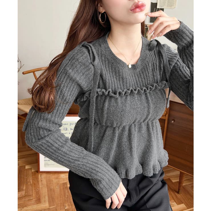 シャーリングギャザーリボンキャミ＋ニットプルオーバーセット | moment+ | 詳細画像12 