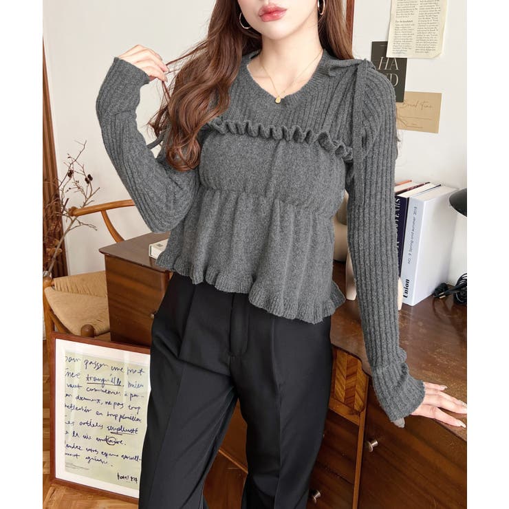 シャーリングギャザーリボンキャミ＋ニットプルオーバーセット | moment+ | 詳細画像13 