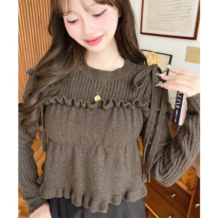 シャーリングギャザーリボンキャミ＋ニットプルオーバーセット | moment+ | 詳細画像14 