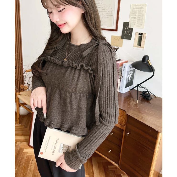 シャーリングギャザーリボンキャミ＋ニットプルオーバーセット | moment+ | 詳細画像15 