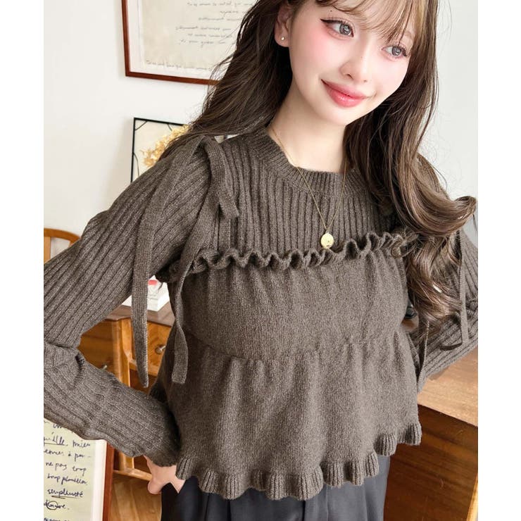 シャーリングギャザーリボンキャミ＋ニットプルオーバーセット | moment+ | 詳細画像16 