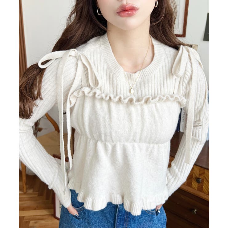 シャーリングギャザーリボンキャミ＋ニットプルオーバーセット | moment+ | 詳細画像2 