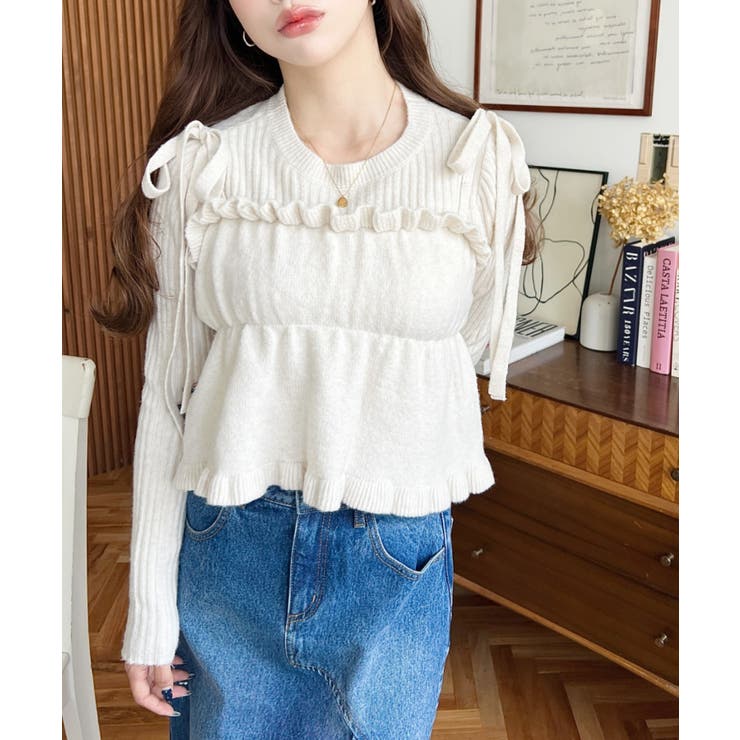 シャーリングギャザーリボンキャミ＋ニットプルオーバーセット | moment+ | 詳細画像3 