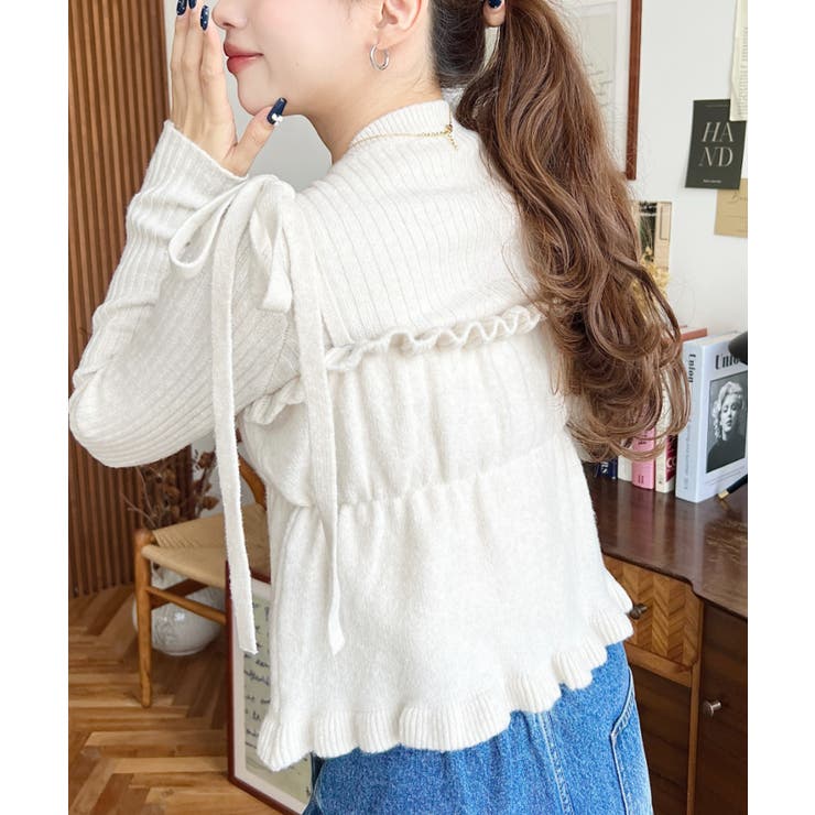 シャーリングギャザーリボンキャミ＋ニットプルオーバーセット | moment+ | 詳細画像4 