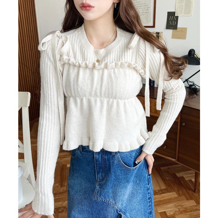 シャーリングギャザーリボンキャミ＋ニットプルオーバーセット | moment+ | 詳細画像5 