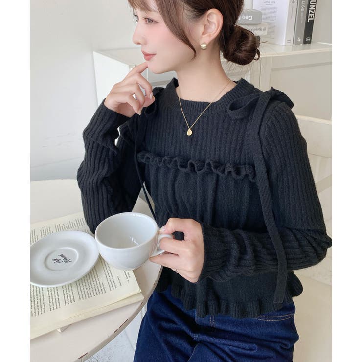 シャーリングギャザーリボンキャミ＋ニットプルオーバーセット | moment+ | 詳細画像6 