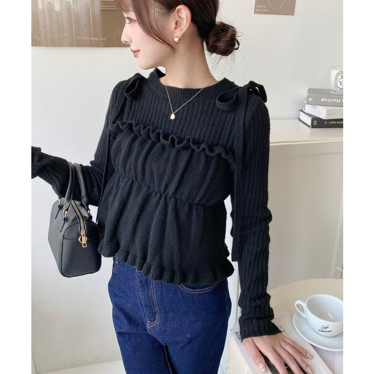 シャーリングギャザーリボンキャミ＋ニットプルオーバーセット | moment+ | 詳細画像8 