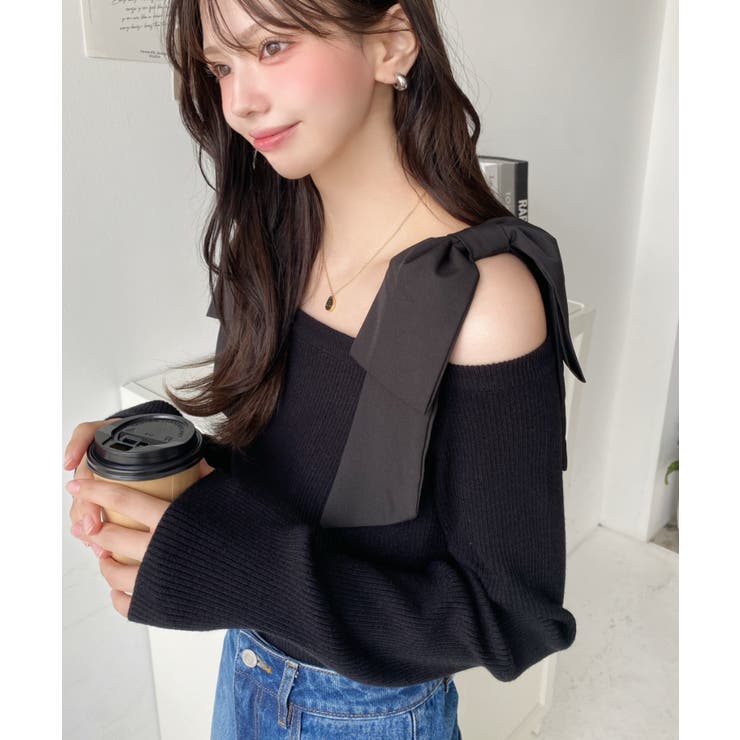 リボンストラップ2WAYオフショルニットトップス | moment+ | 詳細画像12 