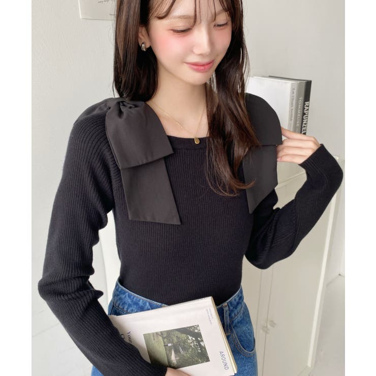 リボンストラップ2WAYオフショルニットトップス | moment+ | 詳細画像13 