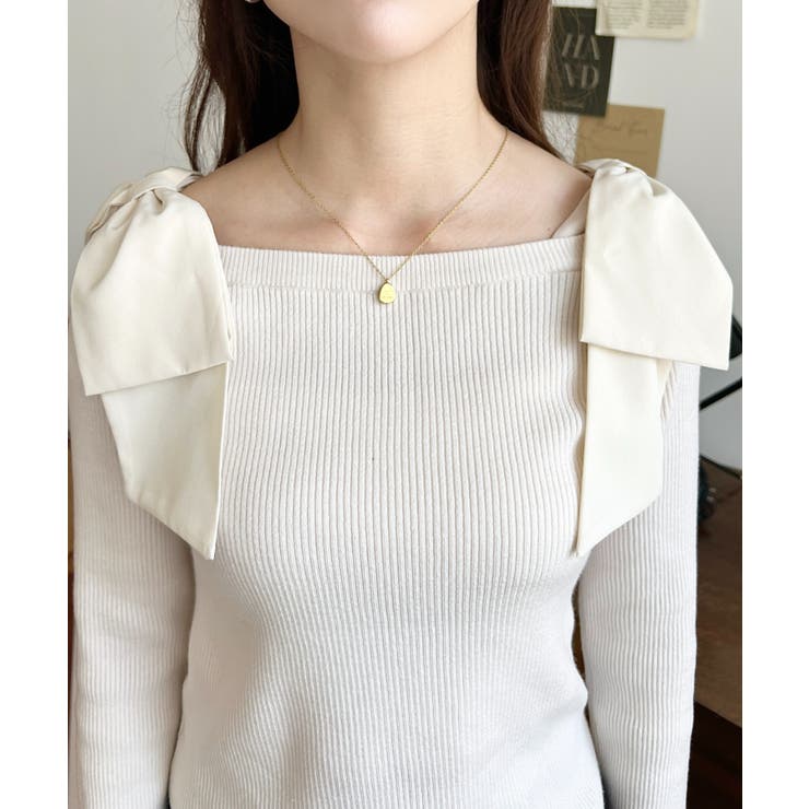 リボンストラップ2WAYオフショルニットトップス | moment+ | 詳細画像6 