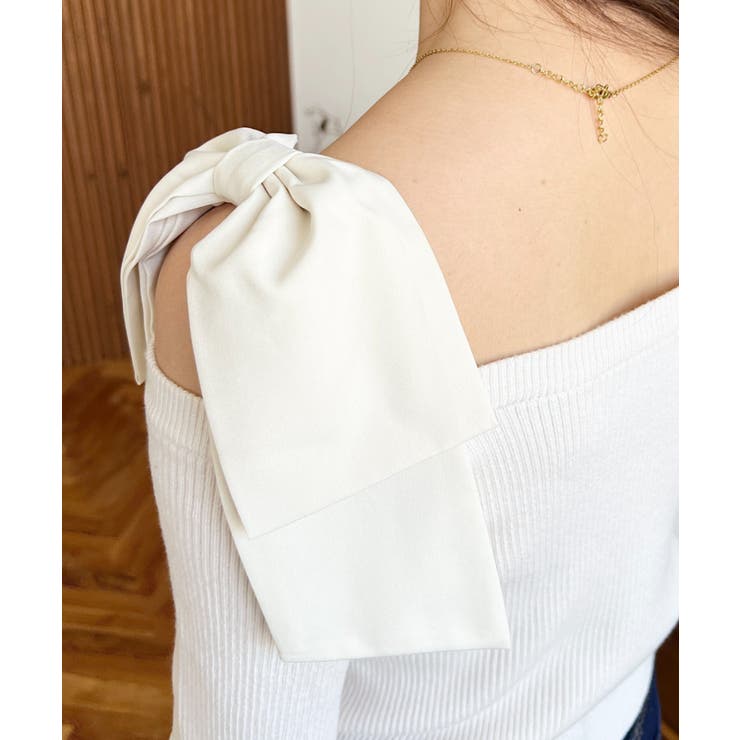リボンストラップ2WAYオフショルニットトップス | moment+ | 詳細画像9 