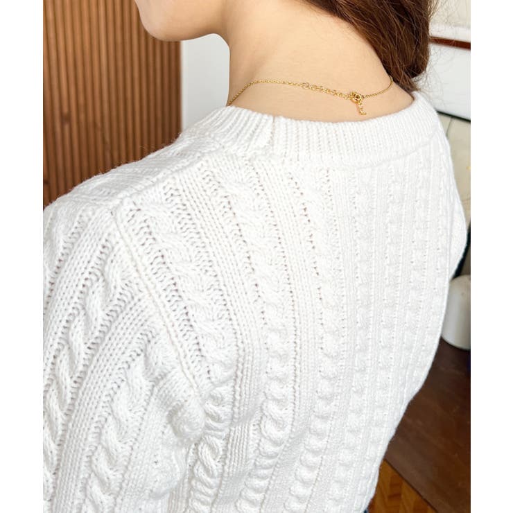 刺繍入りケーブルショート丈ニットプルオーバー | moment+ | 詳細画像10 