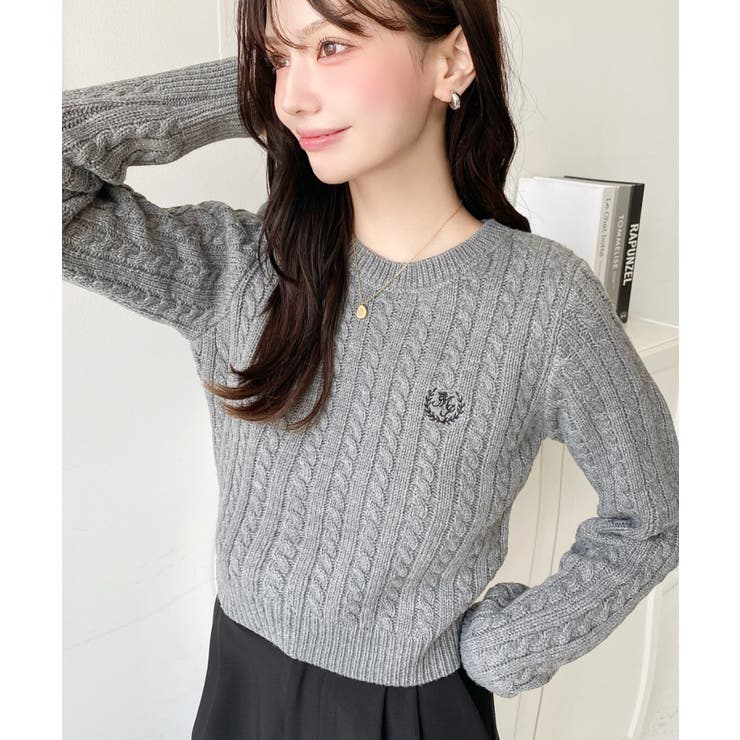 刺繍入りケーブルショート丈ニットプルオーバー | moment+ | 詳細画像22 