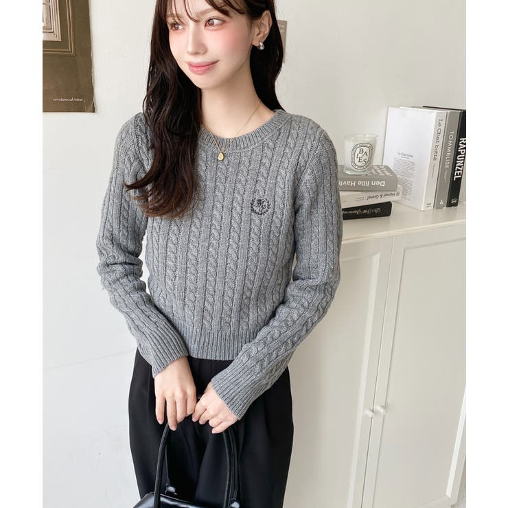 刺繍入りケーブルショート丈ニットプルオーバー | moment+ | 詳細画像23 