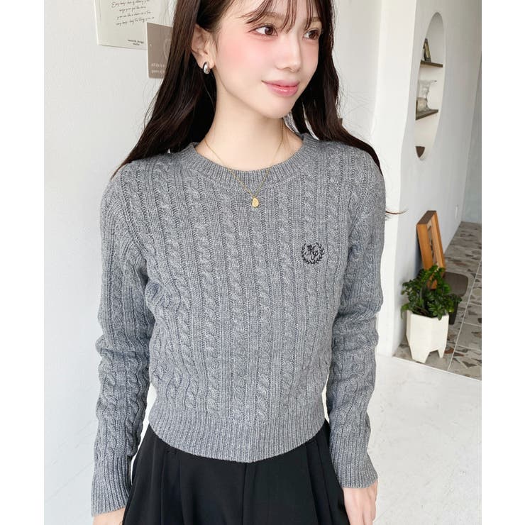 刺繍入りケーブルショート丈ニットプルオーバー | moment+ | 詳細画像24 