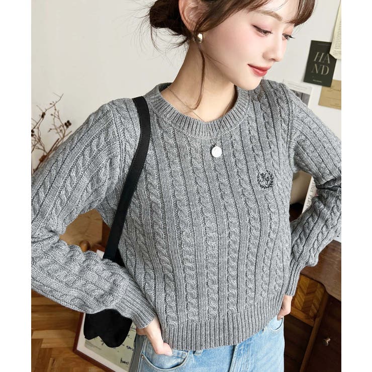 刺繍入りケーブルショート丈ニットプルオーバー | moment+ | 詳細画像25 