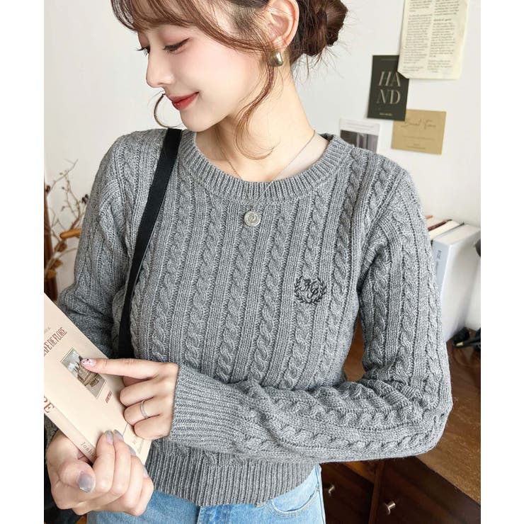 刺繍入りケーブルショート丈ニットプルオーバー | moment+ | 詳細画像27 