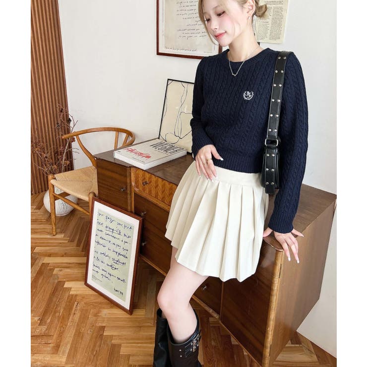 刺繍入りケーブルショート丈ニットプルオーバー | moment+ | 詳細画像33 