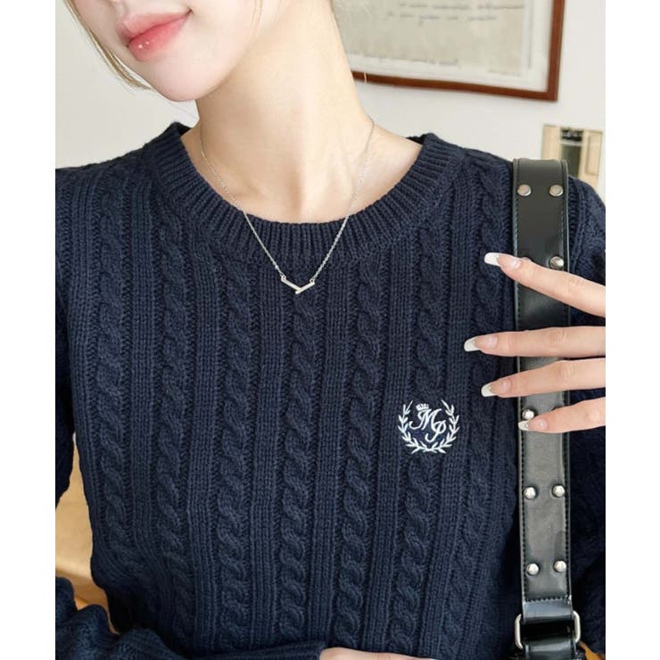 刺繍入りケーブルショート丈ニットプルオーバー | moment+ | 詳細画像34 