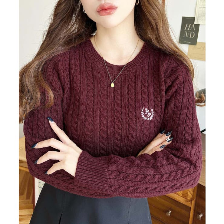 刺繍入りケーブルショート丈ニットプルオーバー | moment+ | 詳細画像35 