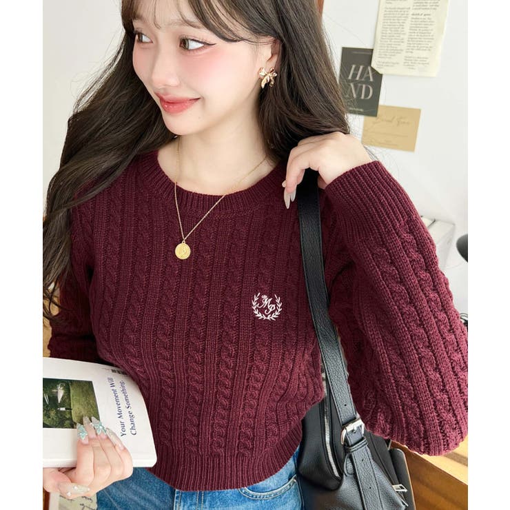 刺繍入りケーブルショート丈ニットプルオーバー | moment+ | 詳細画像39 